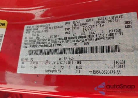 2024 Ford Bronco Big Bend z USA, uszkodzony, nr VIN 1FMDE7BH9RLB25195